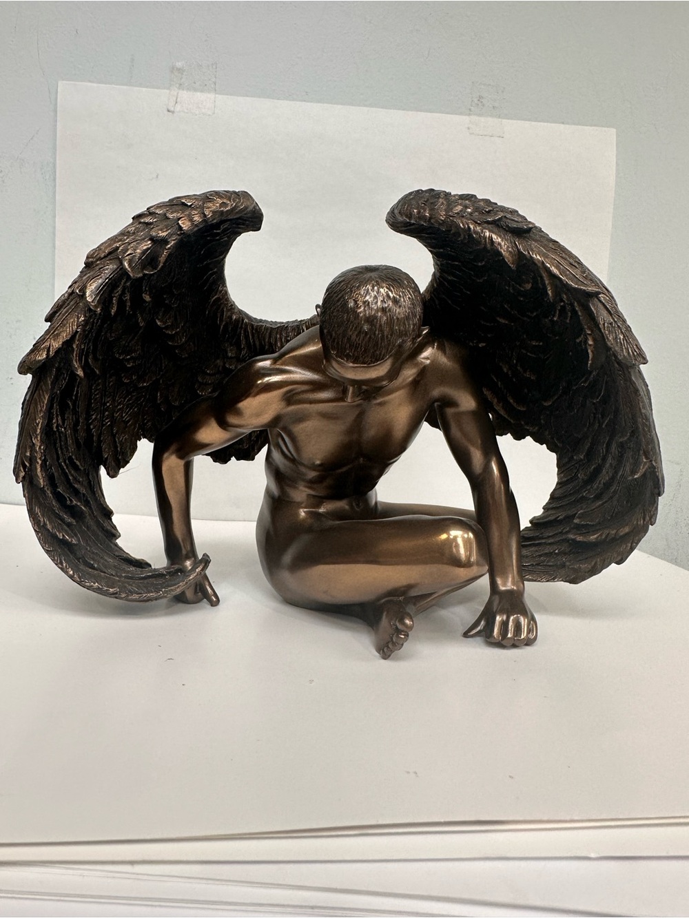 Weronese Bronze-Tone Kneeling Angel Wing Sculpture - Decorative Home Art